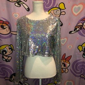 Festival Holographic Sequin Mermaid Crop Top